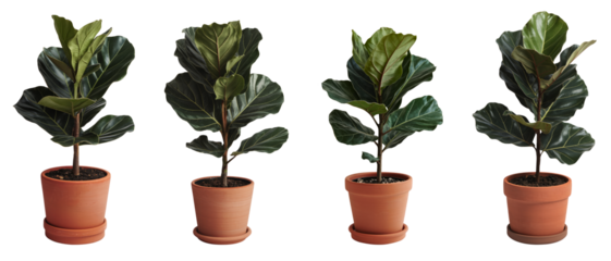 fiddle leaf fig plant in terracotta pots on white background