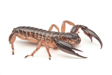 Scorpions, segmented body, potent stinger,  powerful claws,  isolated on white
