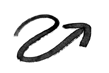 inky black sketched arrow on transparent background