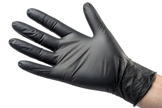 Black nitrile glove isolated on transparent or white background, png