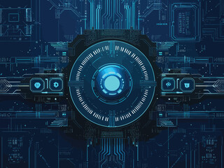 Cybernetic Eye: Blue Futuristic Technology, Data Processing, Artificial Intelligence, and Information Network