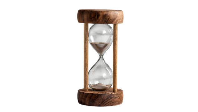 Hourglass with sand and wooden frame element