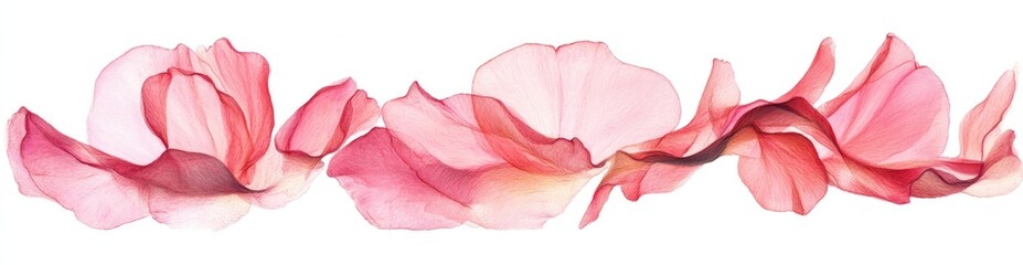 Delicate, flowing rose petals in soft pinks and reds, evoking a sense of ethereal beauty and grace.  A watercolor-like effect creates a sense of fluidity and movement