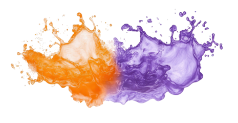 Abstract swirling orange and purple paint forming an irregular, almost map-like shape against a black background