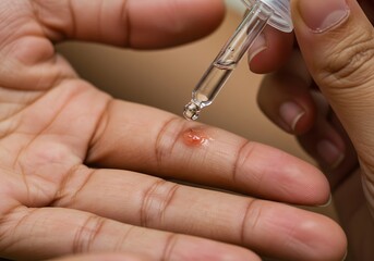 Applying Healing Serum to a Superficial Wound on a Finger. Generative Ai