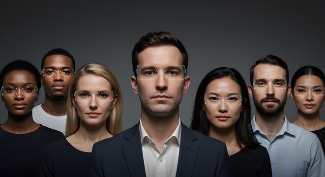 Diverse Group Facial Recognition Biometric Security Identity - Powered by Adobe
