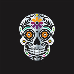 Day of the Dead Sugar Skull. Vector Illustration. Isolated on black background.
Skull with floral ornament. Day of the Dead. Vector illustration.