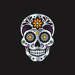Day of the Dead Sugar Skull. Vector Illustration. Isolated on black background.
Skull with floral ornament. Day of the Dead. Vector illustration.