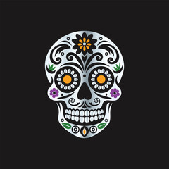 Day of the Dead Sugar Skull. Vector Illustration. Isolated on black background.
Skull with floral ornament. Day of the Dead. Vector illustration.