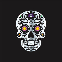Day of the Dead Sugar Skull. Vector Illustration. Isolated on black background.
Skull with floral ornament. Day of the Dead. Vector illustration.