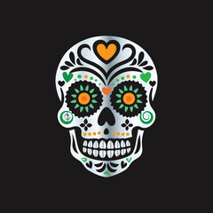 Day of the Dead Sugar Skull. Vector Illustration. Isolated on black background.
Skull with floral ornament. Day of the Dead. Vector illustration.