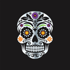Day of the Dead Sugar Skull. Vector Illustration. Isolated on black background.
Skull with floral ornament. Day of the Dead. Vector illustration.