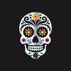 Day of the Dead Sugar Skull. Vector Illustration. Isolated on black background.
Skull with floral ornament. Day of the Dead. Vector illustration.