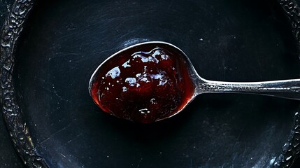 Spoonful of Red Jam on a Dark Background