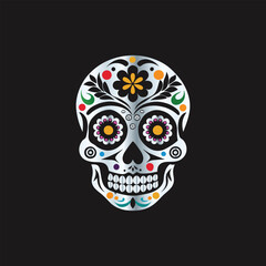 Day of the Dead Sugar Skull. Vector Illustration. Isolated on black background.
Skull with floral ornament. Day of the Dead. Vector illustration.