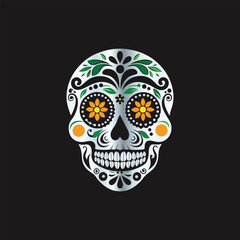 Day of the Dead Sugar Skull. Vector Illustration. Isolated on black background.
Skull with floral ornament. Day of the Dead. Vector illustration.