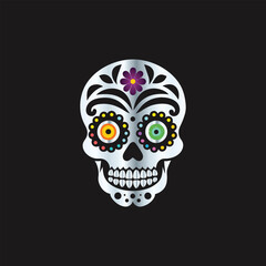 Day of the Dead Sugar Skull. Vector Illustration. Isolated on black background.
Skull with floral ornament. Day of the Dead. Vector illustration.