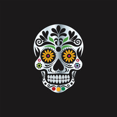 Day of the Dead Sugar Skull. Vector Illustration. Isolated on black background.
Skull with floral ornament. Day of the Dead. Vector illustration.