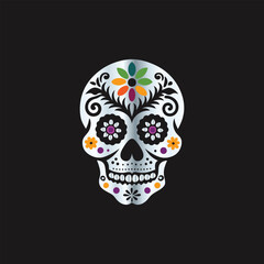 Day of the Dead Sugar Skull. Vector Illustration. Isolated on black background.
Skull with floral ornament. Day of the Dead. Vector illustration.