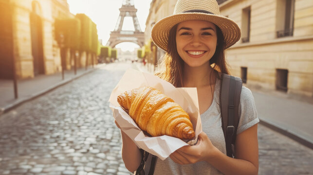 paris woman straw hat eiffel tower - Powered by Adobe