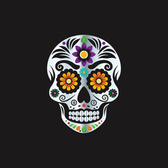 Day of the Dead Sugar Skull. Vector Illustration. Isolated on black background.
Skull with floral ornament. Day of the Dead. Vector illustration.