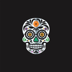 Day of the Dead Sugar Skull. Vector Illustration. Isolated on black background.
Skull with floral ornament. Day of the Dead. Vector illustration.