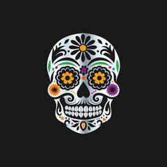 Day of the Dead Sugar Skull. Vector Illustration. Isolated on black background.
Skull with floral ornament. Day of the Dead. Vector illustration.