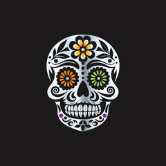Day of the Dead Sugar Skull. Vector Illustration. Isolated on black background.
Skull with floral ornament. Day of the Dead. Vector illustration.