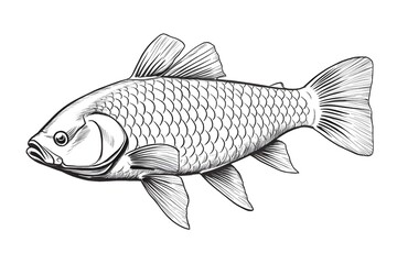 Arowana, simple line art, white background.