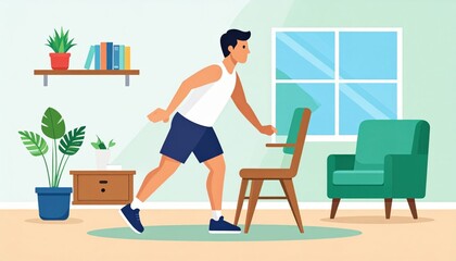 Man Stretching In Modern Living Room