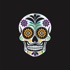 Day of the Dead Sugar Skull. Vector Illustration. Isolated on black background.
Skull with floral ornament. Day of the Dead. Vector illustration.