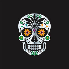 Day of the Dead Sugar Skull. Vector Illustration. Isolated on black background.
Skull with floral ornament. Day of the Dead. Vector illustration.