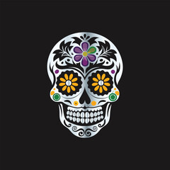 Day of the Dead Sugar Skull. Vector Illustration. Isolated on black background.
Skull with floral ornament. Day of the Dead. Vector illustration.