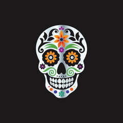 Day of the Dead Sugar Skull. Vector Illustration. Isolated on black background.
Skull with floral ornament. Day of the Dead. Vector illustration.