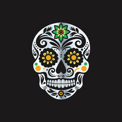 Day of the Dead Sugar Skull. Vector Illustration. Isolated on black background.
Skull with floral ornament. Day of the Dead. Vector illustration.