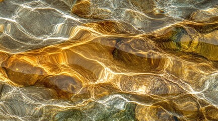 Rippled, golden water over rocks