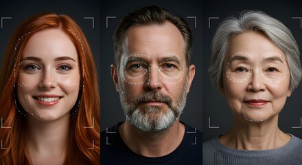 Diverse Adult Faces Facial Recognition Biometrics Age Diversity Technology Security Identification