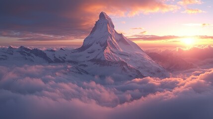Majestic mountain peak above clouds at sunrise (2)