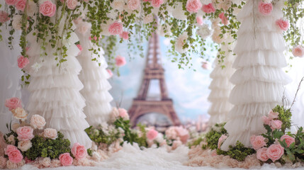 paris wedding roses eiffel celebratory closeup