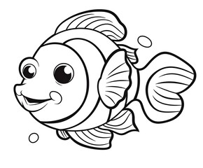 Cute clownfish cartoon character coloring page for kids.