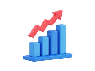 3d rendered blue and red financial growth chart on a transparent background