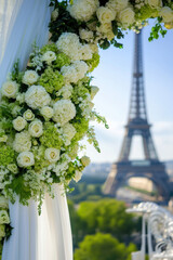 paris wedding flowers eiffel closeup green