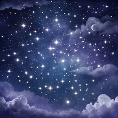 Fototapeta premium A starry night sky with a moon in the background. The stars are scattered throughout the sky, creating a sense of wonder and awe. 