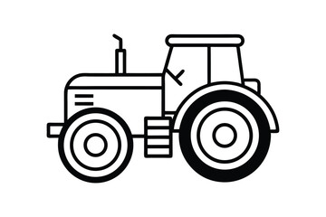 line art vector illustration of a tractor with large rear wheels and detailed cabin
