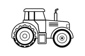 line art vector illustration of a tractor with large rear wheels and detailed cabin