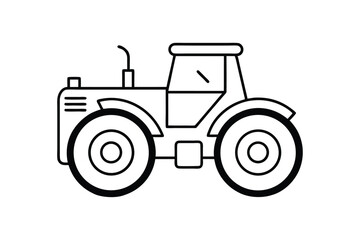 line art vector illustration of a tractor with large rear wheels and detailed cabin