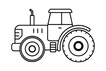 line art vector illustration of a tractor with large rear wheels and detailed cabin