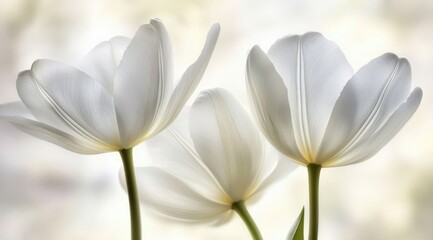 Fototapeta premium Delicate white tulips in soft light