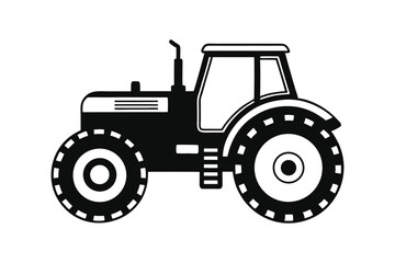 silhouette vector illustration of a tractor with large rear wheels and detailed cabin
