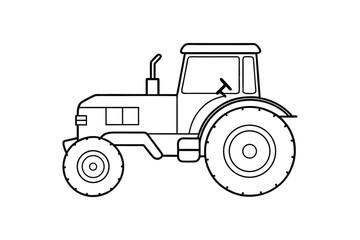 line art vector illustration of a tractor with large rear wheels and detailed cabin